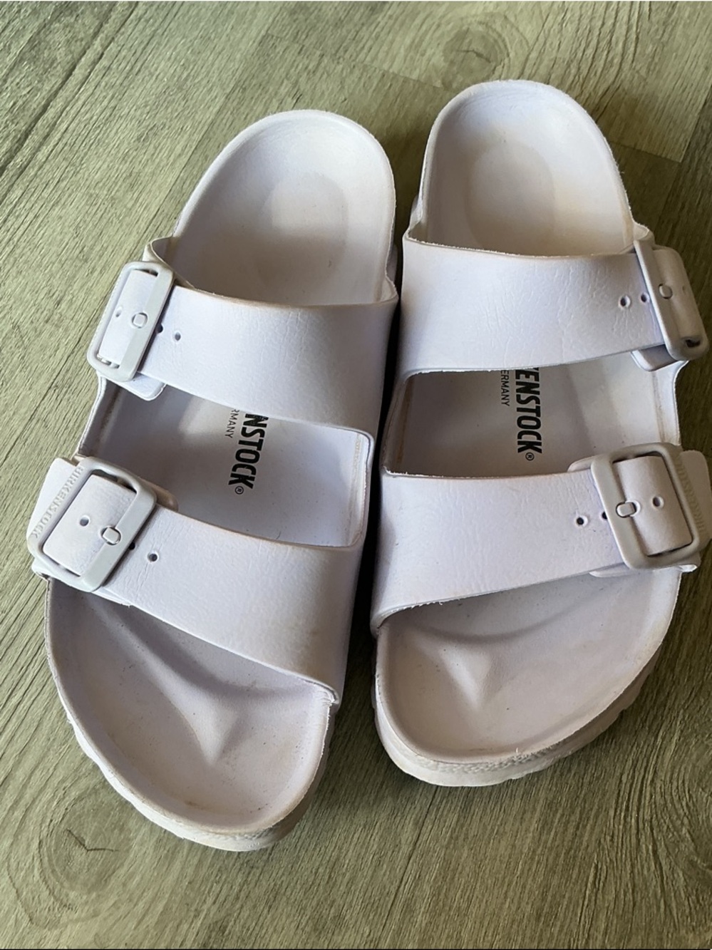 Birkenstock White Two-Strap EVA Sandals with Buckles.
